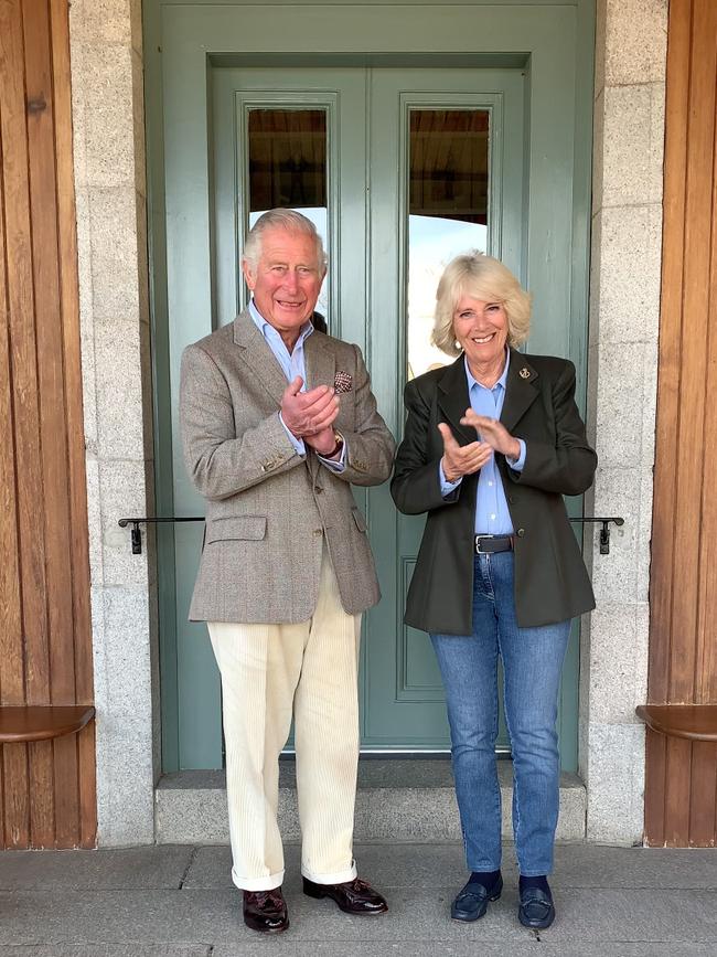 Prince Charles and the Duchess of Cornwall "clap for carers". Picture: Clarence House/AFP