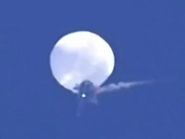 The moment a US fighter jet shoots down suspected Chinese spy balloon. Picture: Angela Mosley