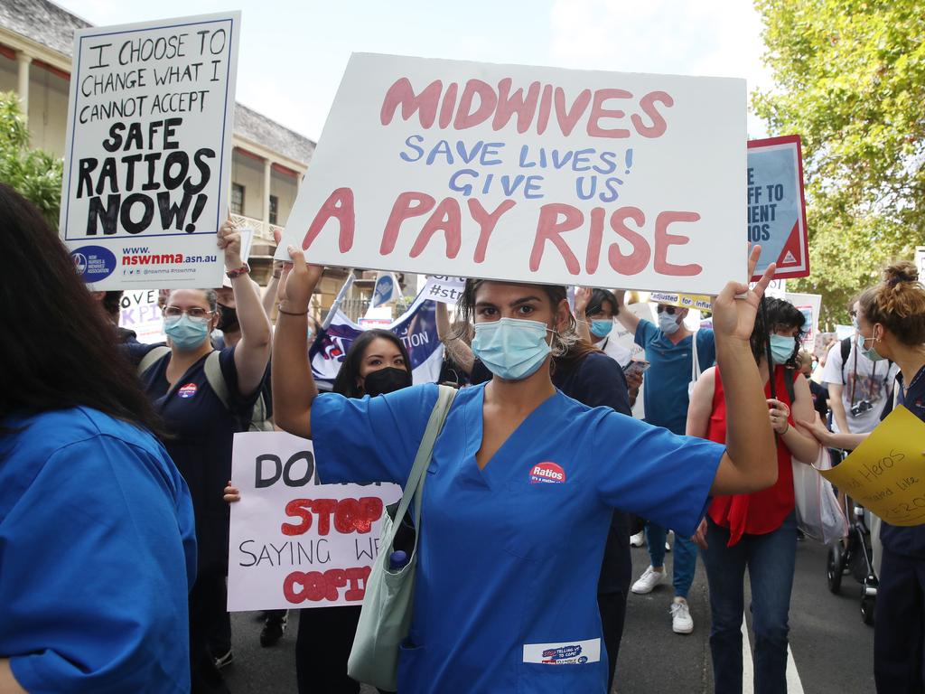 Sydney nurses protesting staff shortages and wages. Picture: David Swift/NCA NewsWire