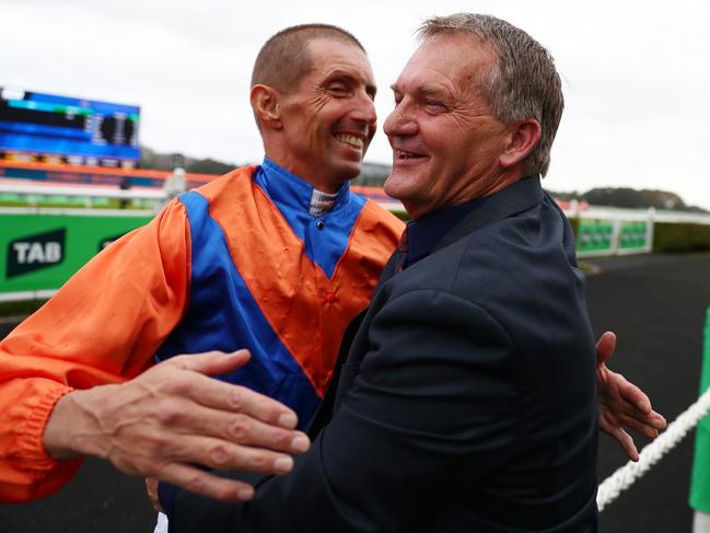 SYDNEY, AUSTRALIA - MARCH 02: Trainer Kerry Parker celebrates after Nash Rawiller riding Think It Over  wins Race 7 Verry Elleegant Stakes during TAB Verry Elleegant Stakes Day - Sydney Racing at Royal Randwick Racecourse on March 02, 2024 in Sydney, Australia. (Photo by Jeremy Ng/Getty Images)