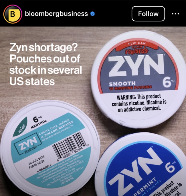 The Zyn nicotine pouches are popular. Picture: Instagram