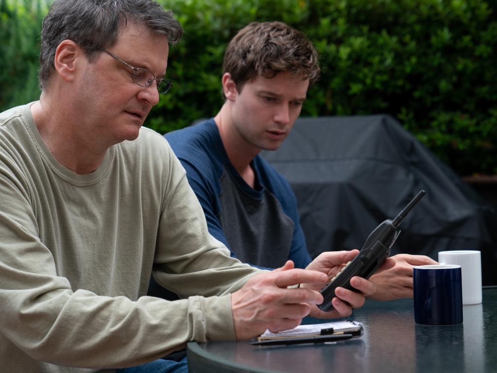 Patrick Schwarzenegger and Colin Firth in The Staircase Picture: HBO MAX/Binge