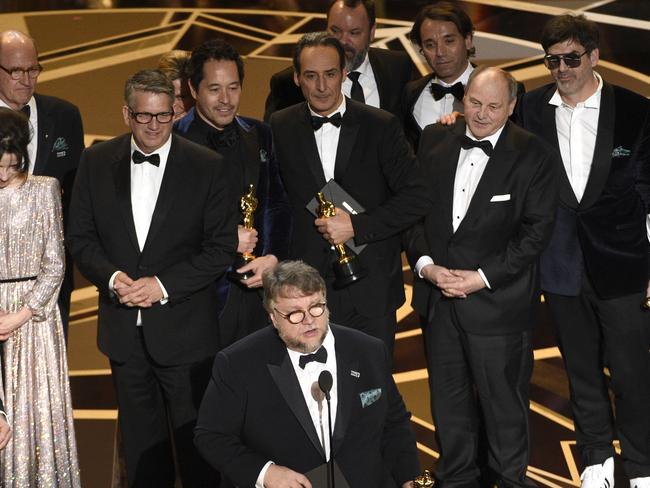 Guillermo del Toro and the cast and crew of The Shape of Water. Picture: AP