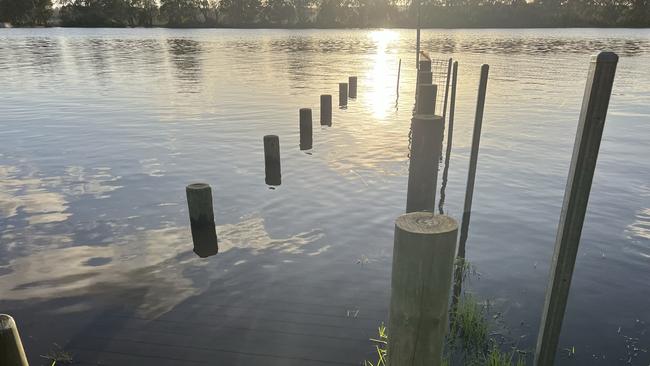 A jetty underwater at Mannum. Picture: James Juers