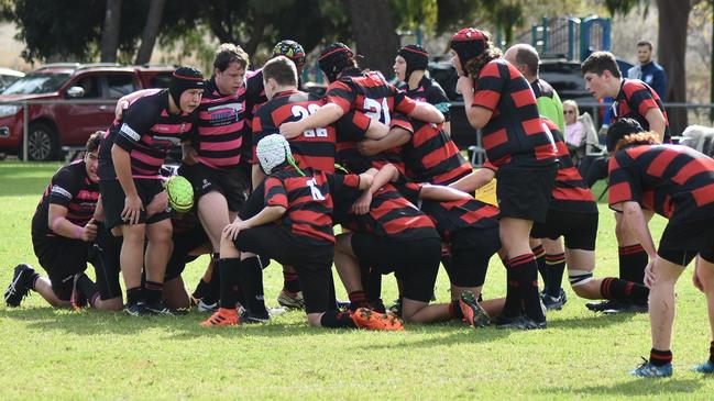 An under 16's rugby match at Barossa Rams Rugby Club.