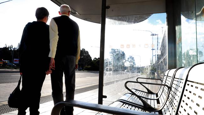 The 607X no longer stops at the T-way Merriville Rd, Kellyville Ridge, forcing passengers to board at Bella Vista and add another leg to their trip to the city. Picture: Angelo Velardo