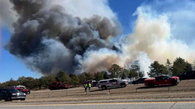 Plumes of smoke seen from Sunrise Highway. Picture: Steve Hickey/Facebook