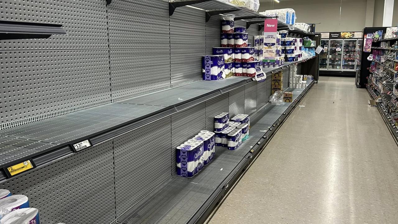 Supermarket shelves are emptying as northern NSW residents brace for the fury of tropical cyclone Alfred. Picture: Glenno Hargs
