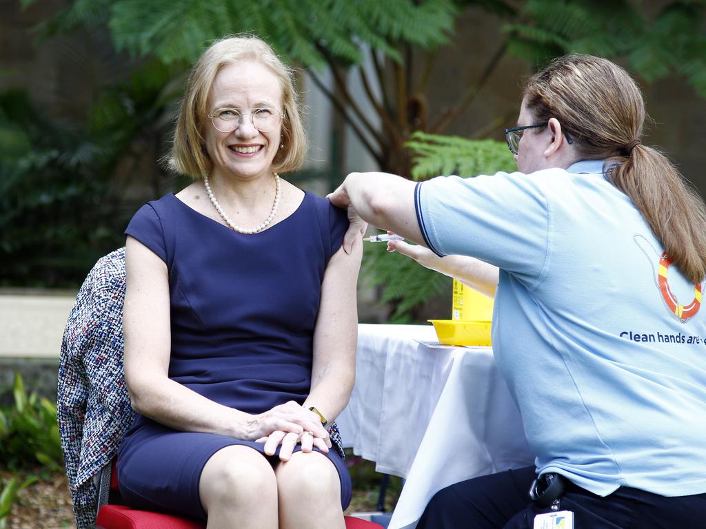 Queensland chief health officer Dr Jeannette Young got her flu shot on Monday and will receive her Covid-19 vaccine in two weeks. Picture: NCA NewsWire/Tertius Pickard