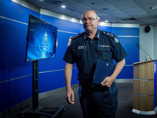 Chief Commissioner Graham Ashton makes a statement in relation to the Lawyer X High Court judgment. Picture: Jake Nowakowski