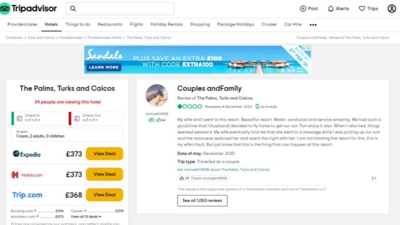 The man’s one-star review. Picture: TripAdvisor
