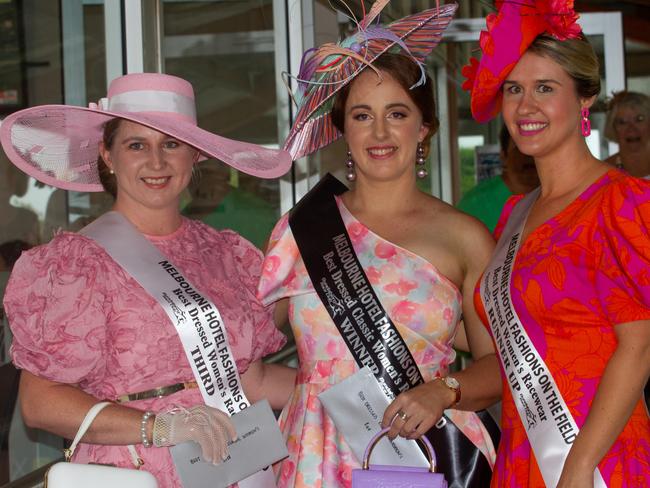 Maryanne Duncan, Rachel McDonald and Tylea Mortinson, the three winners of the Best Dressed Classic in the women’s Fashions on the Field.