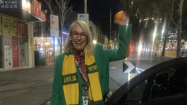 Melbourne Lord Mayor Sally Capp catches a limo to cheer on the Matildas during the 2023 Women's World Cup finals.