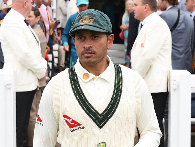 LONDON, ENGLAND - JULY 02: Usman Khawaja of Australia walks through the MCC Members gate following Day Five of the LV= Insurance Ashes 2nd Test match between England and Australia at Lord's Cricket Ground on July 2, 2023 in London, England. (Photo by Ryan Pierse/Getty Images)