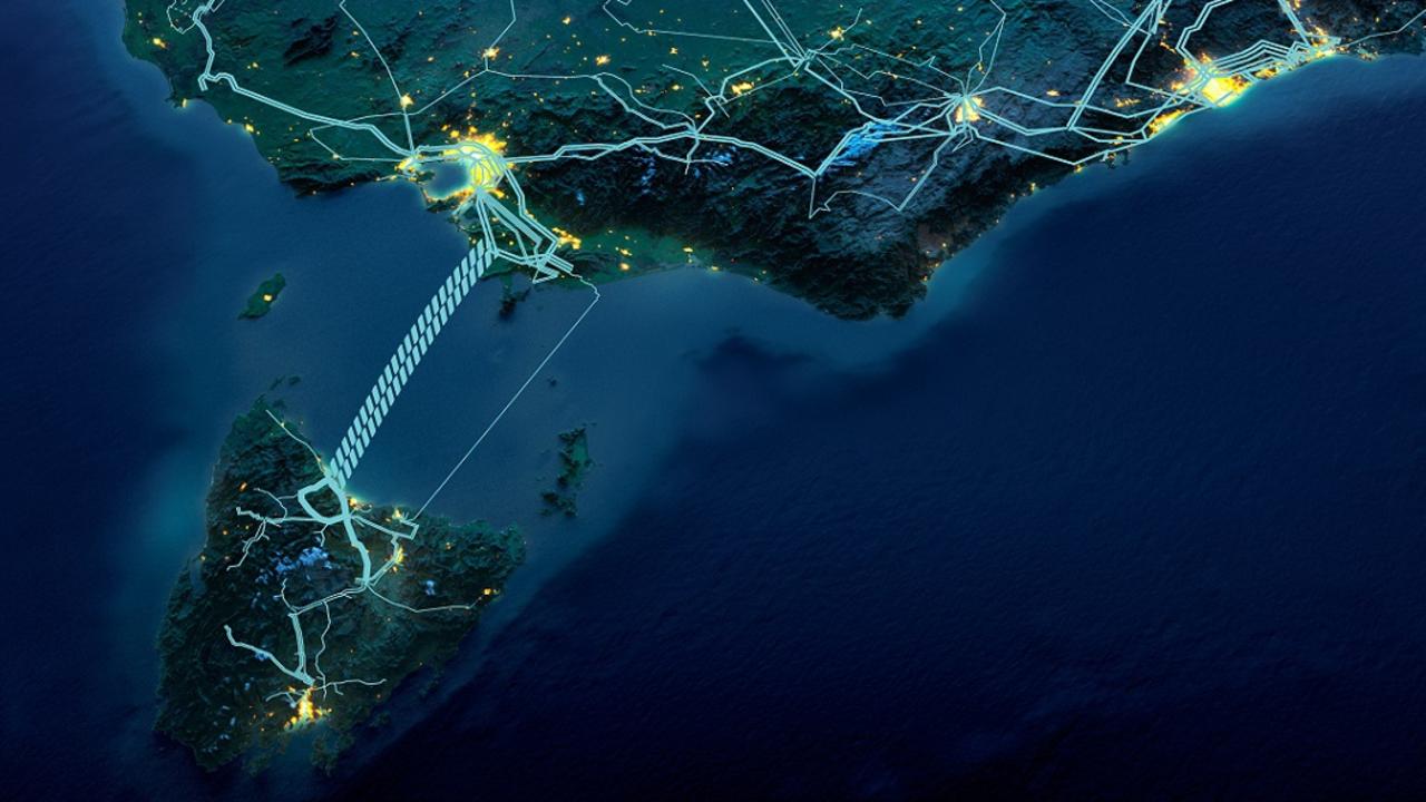 Artist’s impression of the Marinus Link route from space. Picture: File