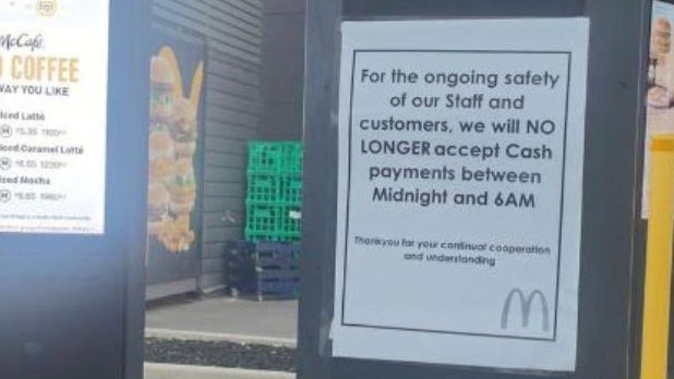 A McDonald's restaurant in Melbourne also made headlines this year when it announced it would stop taking cash payments between midnight and 6am. Picture: Supplied.