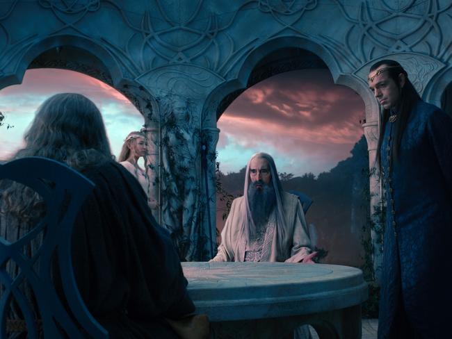 Blockbuster ... Christopher Lee as Saruman the White (second from right) in The Hobbit: An Unexpected Journey. Picture: Supplied