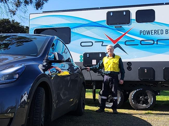 Andrew Huett’s caravans can charge electric vehicles and even power homes. Picture: Supplied