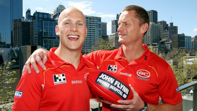 Gary Ablett with Suns coach Guy McKenna after announcing his move to Gold Coast ahead of the 2011 season. Picture: David Caird