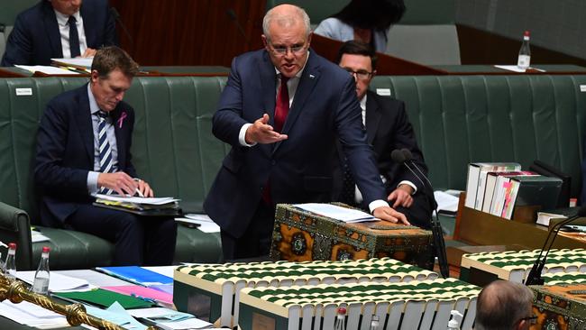 Prime Minister Scott Morrison responds to Leader of the Opposition Anthony Albanese during Question Time. The upcoming parliamentary sitting is set to be bruising for both sides. Picture: Getty