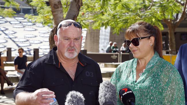 Brett and Belinda Beasley arrive at the Supreme Court in Brisbane, where the teen convicted of their son Jack’s murder is appealing the length of his sentence. Picture: NCA NewsWire/Tertius Pickard