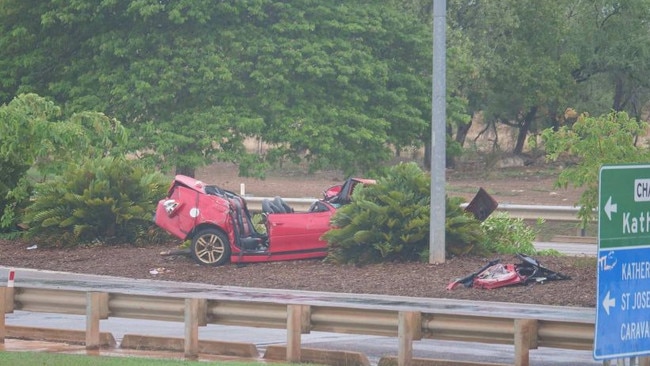 The vehicle involved in the double fatal crash in Katherine. Picture: ABC