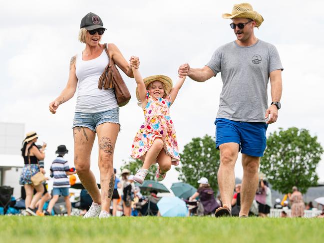 At Wellcamp Airport 10th anniversary community day are (from left) Linzi, Ellie and Jakub Sugden, Sunday, November 10, 2024. Picture: Kevin Farmer