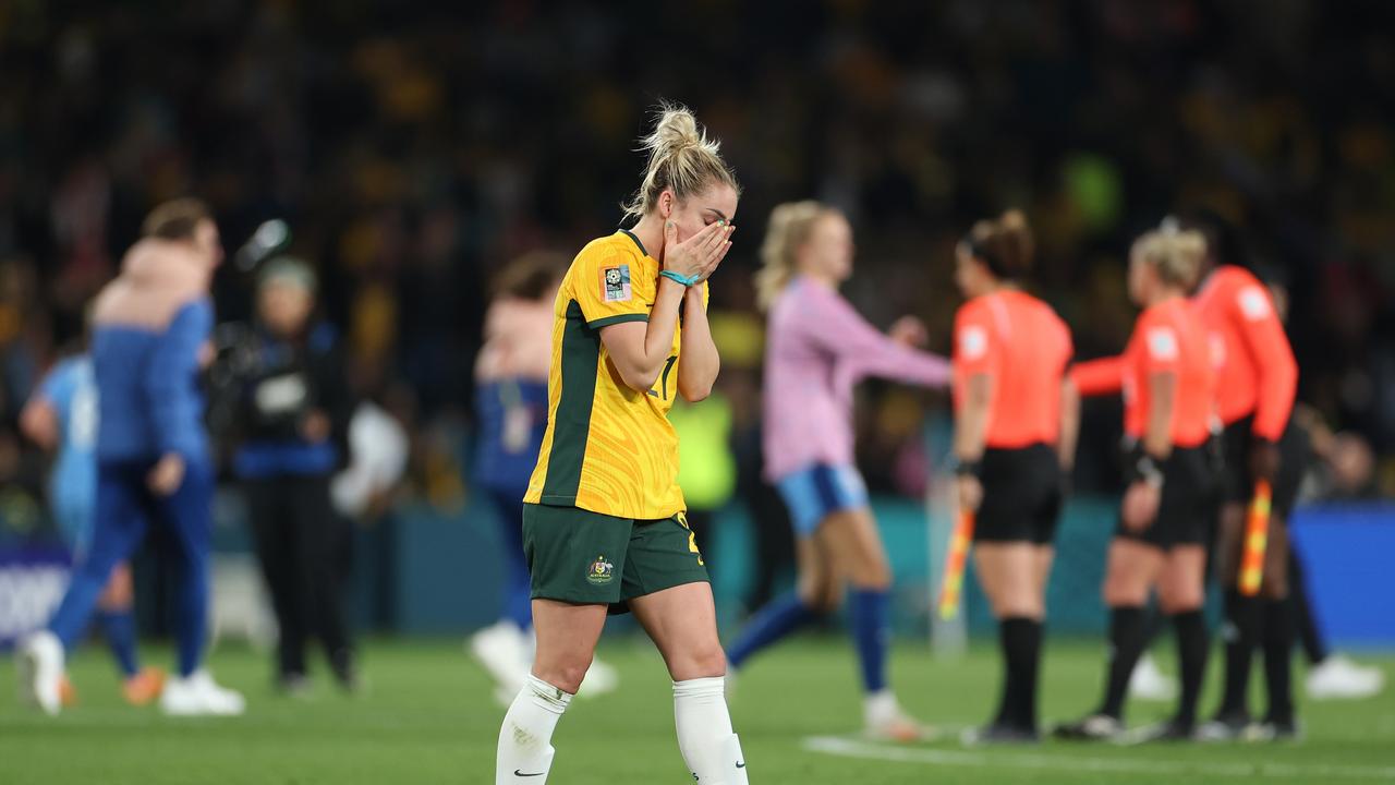 Ellie Carpenter looks dejected after the fulltime whistle. Picture: Getty