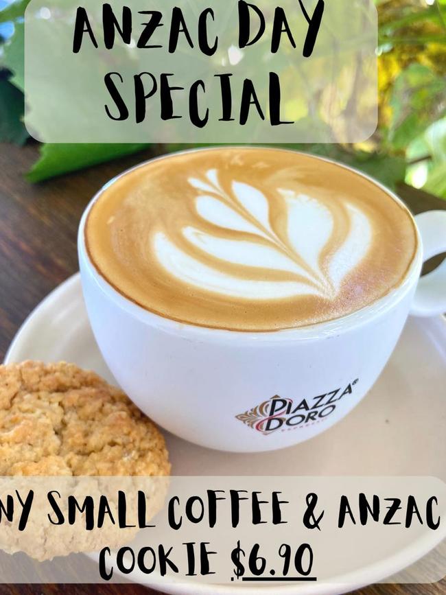 One cafe in Port Noarlunga in South Australia is selling a cup of coffee and Anzac cookie together for almost $7. Picture: Facebook