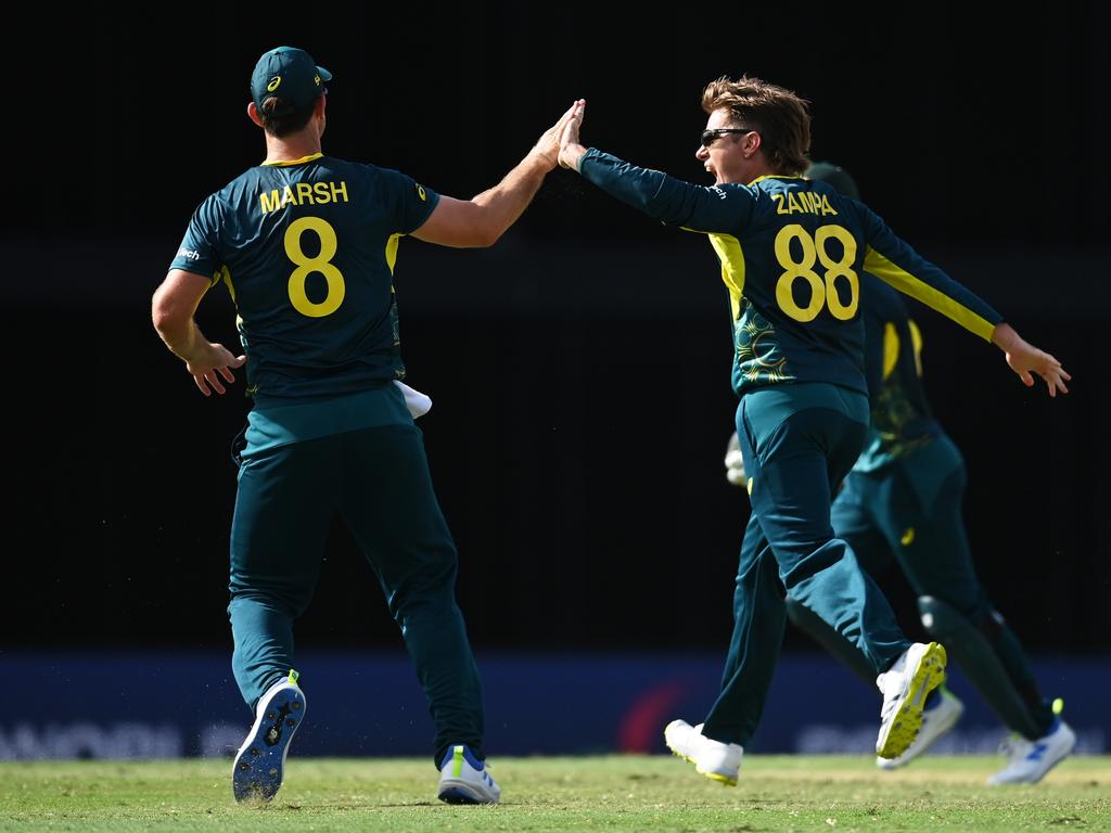 Adam Zampa’s two-wicket spell decided the game for Australia. Picture: Gareth Copley/Getty Images