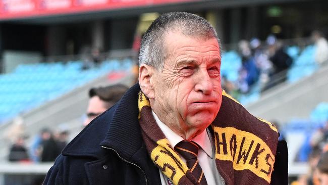 HOBART, AUSTRALIA - JULY 23: Jeff Kennett is seen during the round 19 AFL match between the North Melbourne Kangaroos and the Hawthorn Hawks at Blundstone Arena on July 23, 2022 in Hobart, Australia. (Photo by Steve Bell/Getty Images)