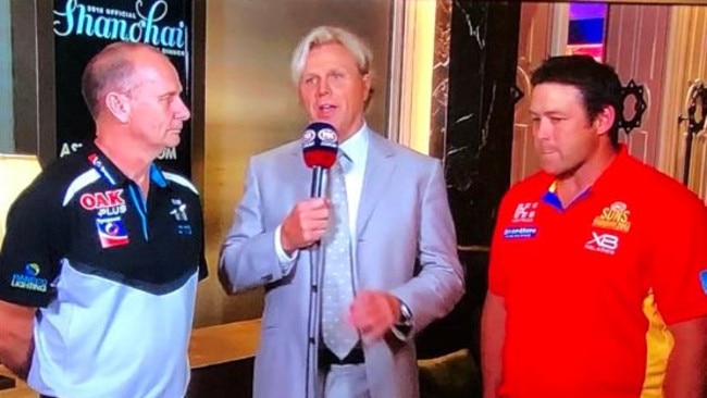 Dermott Brereton's silver suit in Shanghai.