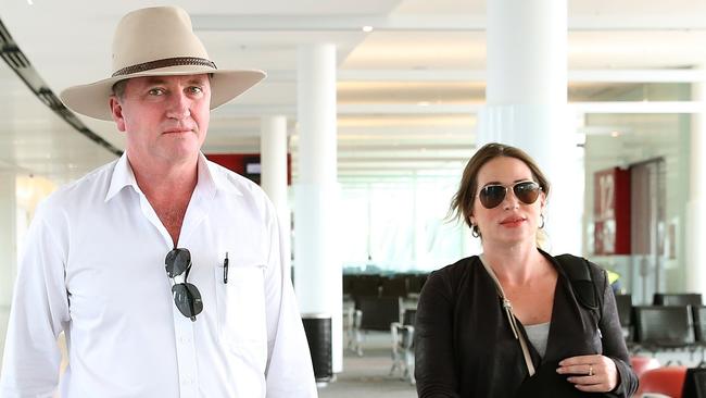 EMBARGOED FOR PRINT - NOT FOR ONLINE TIL MARCH 3, 2018 Former Deputy Prime Minister Barnaby Joyce and his pregnant partner Vikki Campion pictured at Canberra airport. Picture: Kym Smith