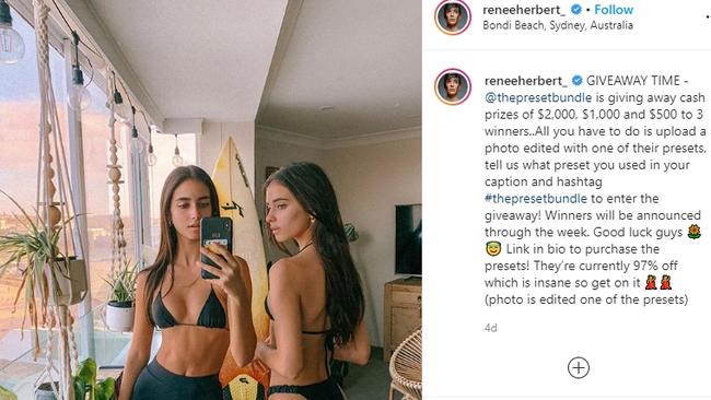 Instagram influencer Renee Herbert promoting a cash giveaway on her Instagram.