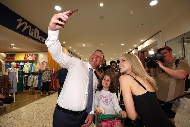 Queensland State Election coverage with the Queensland Premier Steven Miles. Steven visits Caneland Central and gets a selfie with Yvette and Camila 5. Pics Adam Head