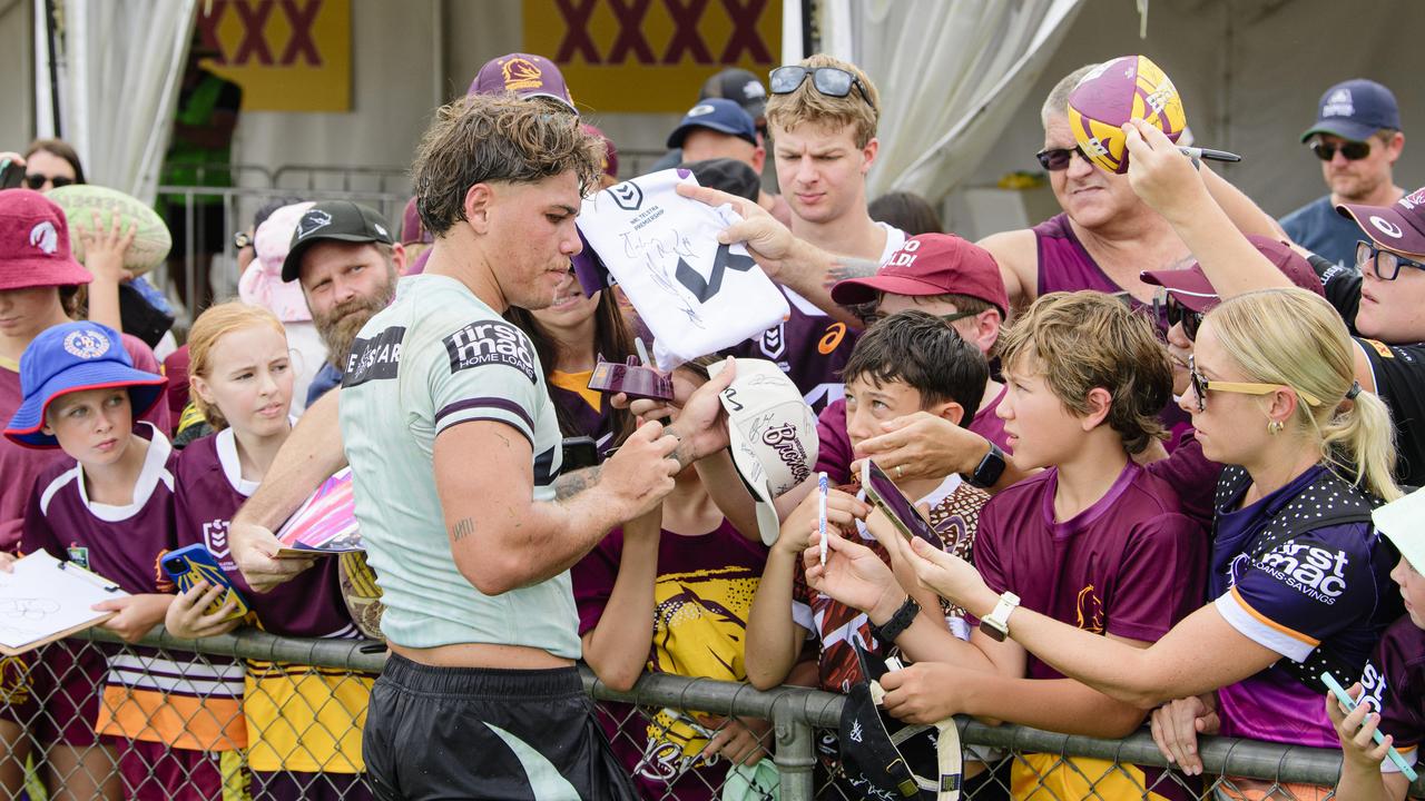 Reece Walsh meets fans at the Brisbane Broncos Captain's Run and Toowoomba Fan Day at Toowoomba Sports Ground, Saturday, February 15, 2025. Picture: Kevin Farmer