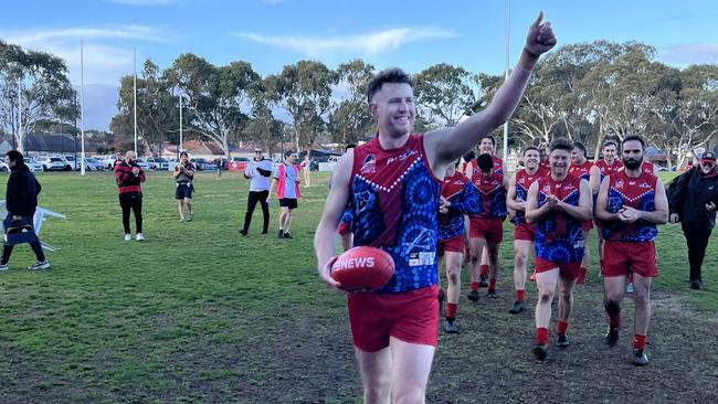 Lockleys star Ben Haren after kicking 100 goals. Picture: Lockleys Football Club