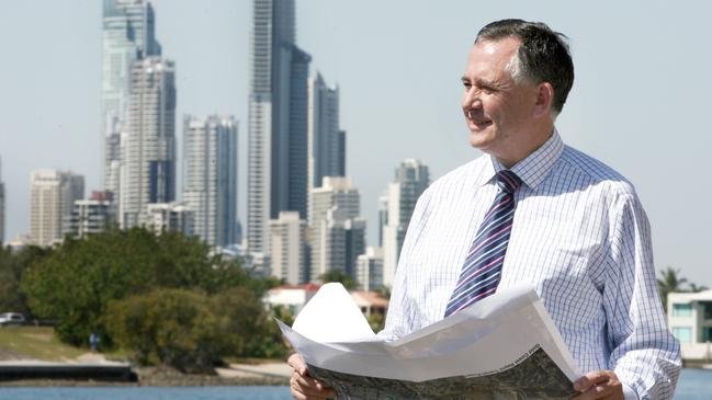 Transport Minister John Mickel announcing the tram route in 2007.