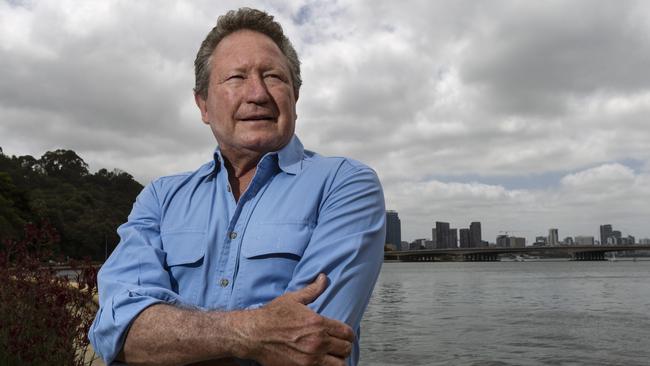 Andrew Forrest plans to spend $9 billion to use solar power to create hydrogen from water. Picture: Marie Nirme