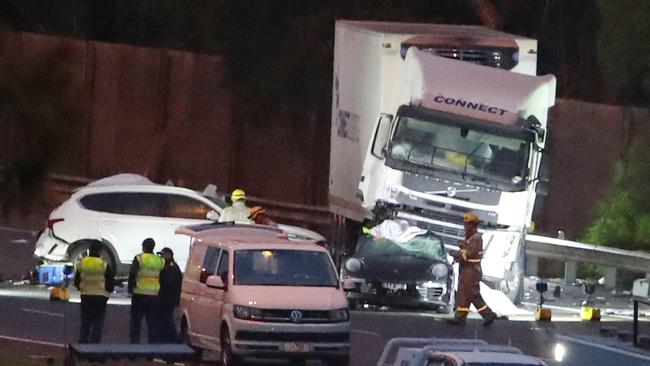 The Eastern Freeway crash scene where four police officers were killed. Picture: David Crosling