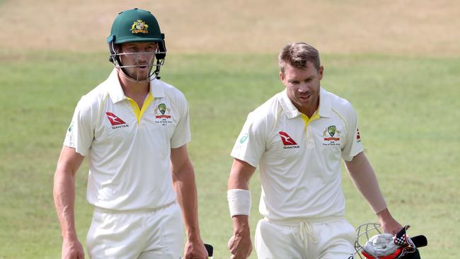 David Warner (R) and Cameron Bancroft (L) in Cape Town. Picture: Reuters/Mike Hutchings