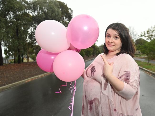 8/2/22. Danijela Badrov is expecting her first baby in May. NPSP want to ban balloons because they are bad for the environment and are encouraging couples that want to do gender reveals to used baked goods instead. Picture: Keryn Stevens