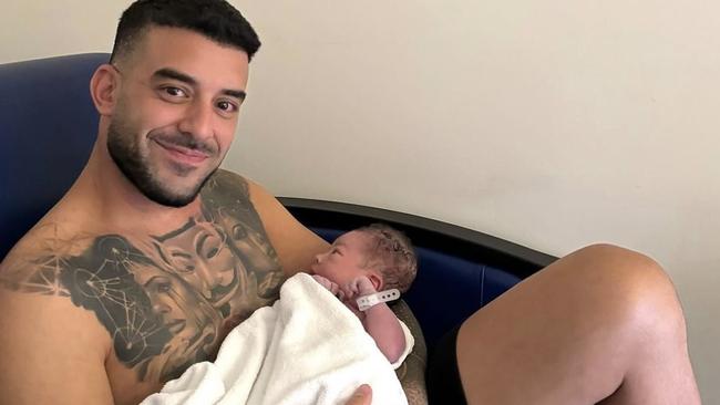 Adrian Portelli with his new baby son. Picture: Instagram