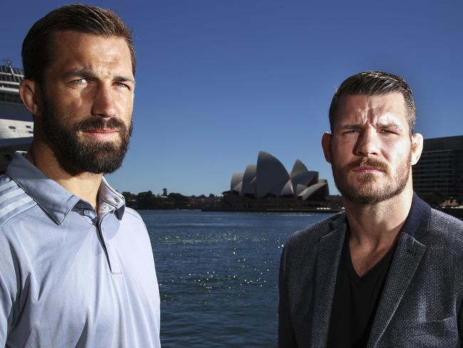 UFC headliners Luke Rockhold and Michael Bisping at Circular Quay today. This will be the first time they have been together since their fiery Sydney press conference went viral -- and global. (Pics Justin Lloyd)