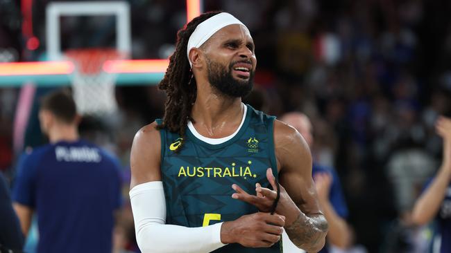NCA. PARIS FRANCE 2024 OLYMPIC GAMES. August 6- Day 11Patty Mills and the Boomers lose in a very tight game in the Mens Basketball Quarterfinal between Australia and Serbia at Bercy Arena.: Adam Head