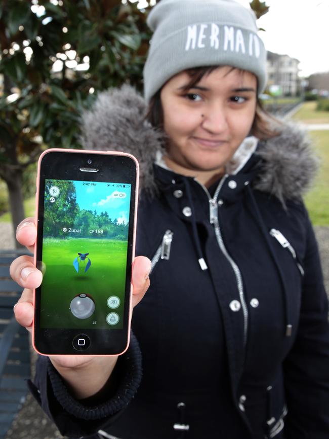 Ingleburn resident Manisha Prasad catches a Zubat at Park Central. Picture: Robert Pozo