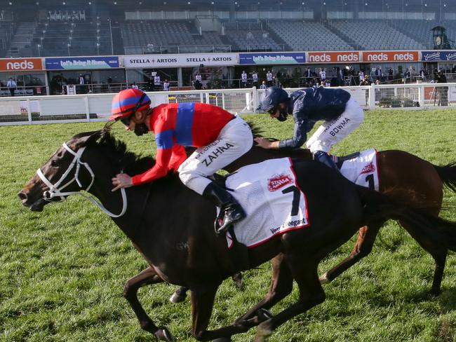 Verry Elleegant (NZ) ridden by Mark Zahra wins the Stella Artois Caulfield Cup at Caulfield Racecourse on October 17, 2020 in Caulfield, Australia. (George Salpigtidis/Racing Photos via Getty Images)