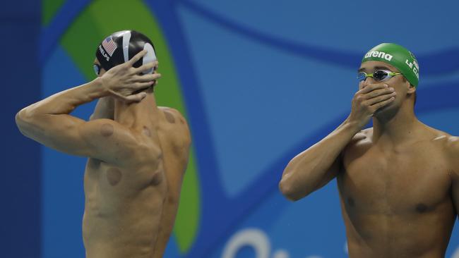 Phelps and le Clos ahead of the 200m butterfly final in Rio.