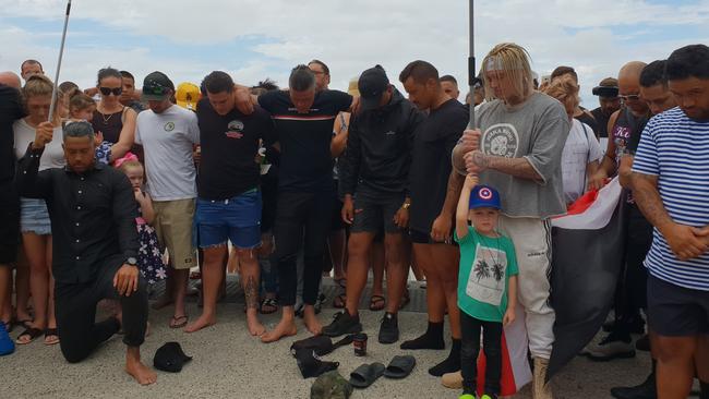 A minute of silence held at Surfers Paradise today to show support for those affected by the Christchurch attacks. Picture: Alexandra Bernard. 