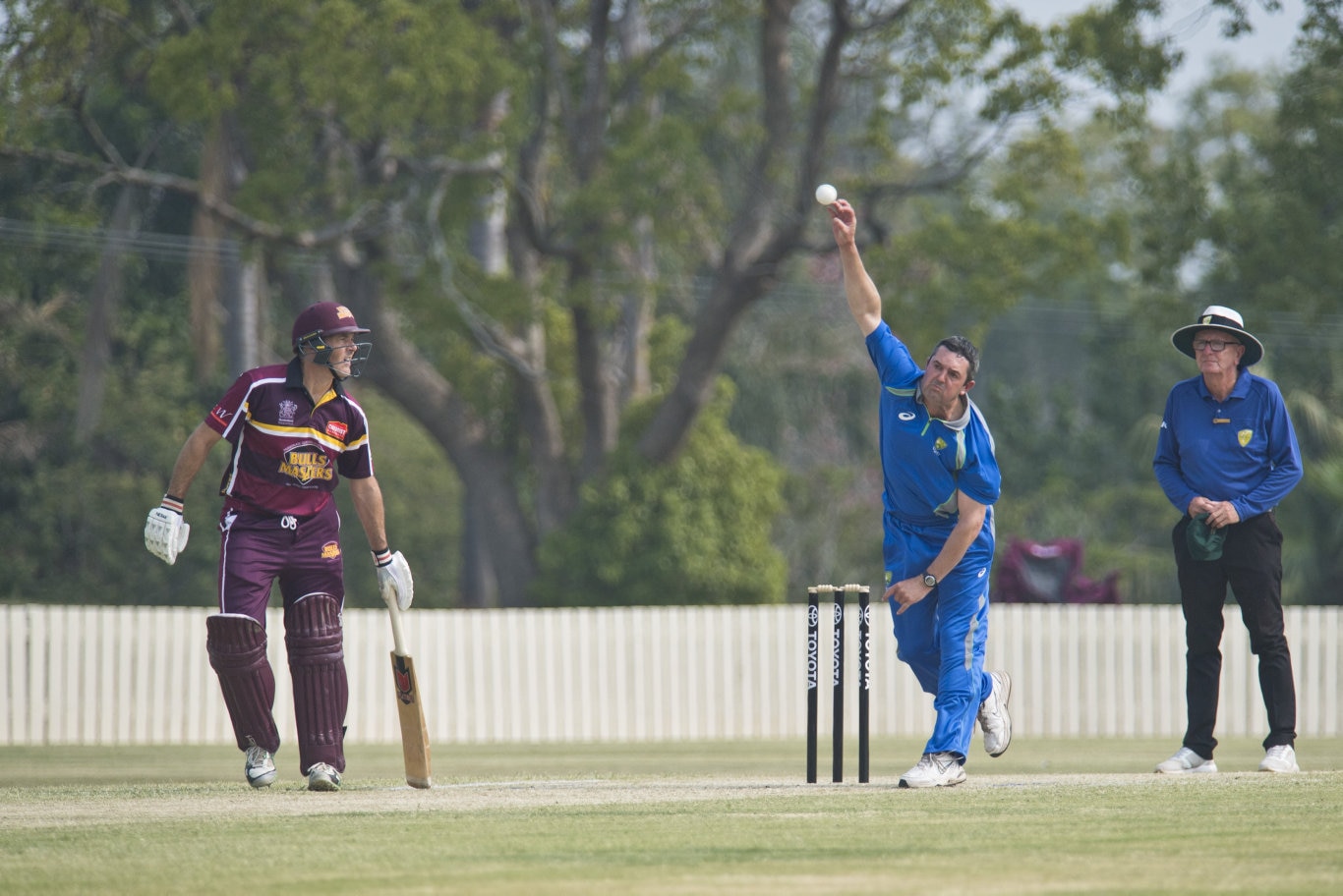 Ben Boyd of Australian Country XI bowls in the match against the Bulls Masters in Australian Country Cricket Championships exhibition match at Heritage Oval, Sunday, January 5, 2020. Picture: Kevin Farmer